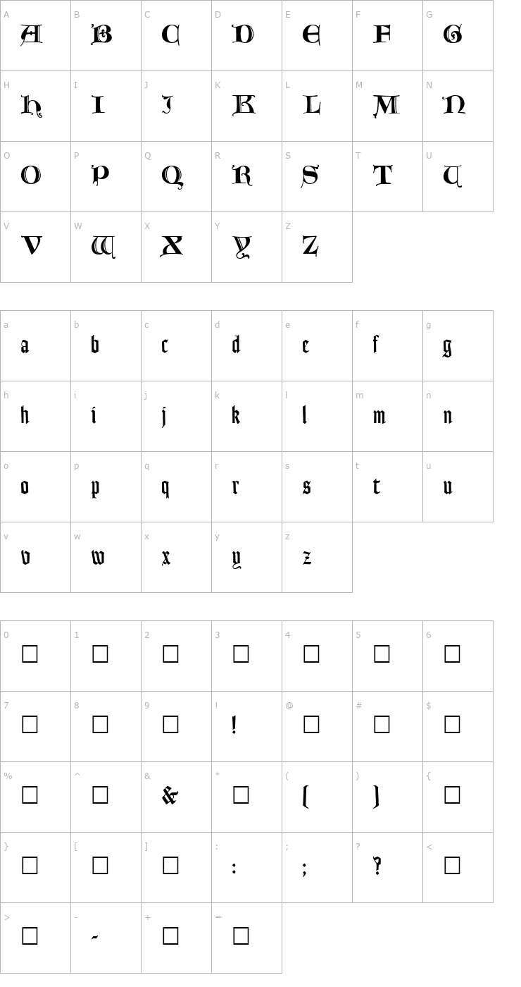 Character Map Lombardic Regular Font