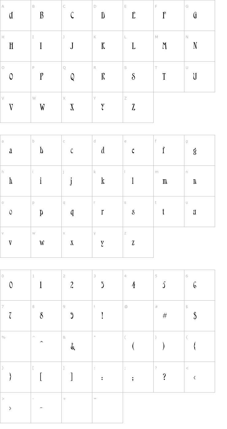 Character Map Longfellow-Regular Font