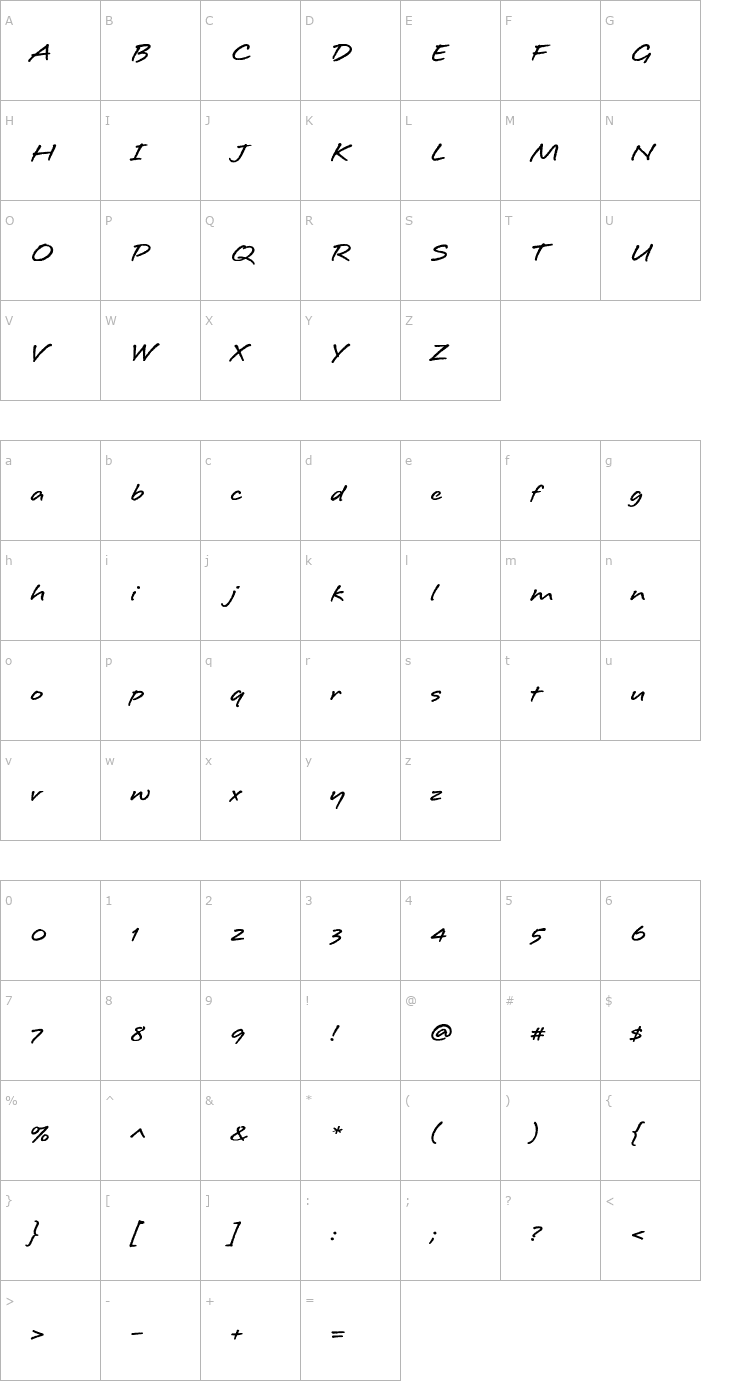 Character Map Longhand-Bold Font