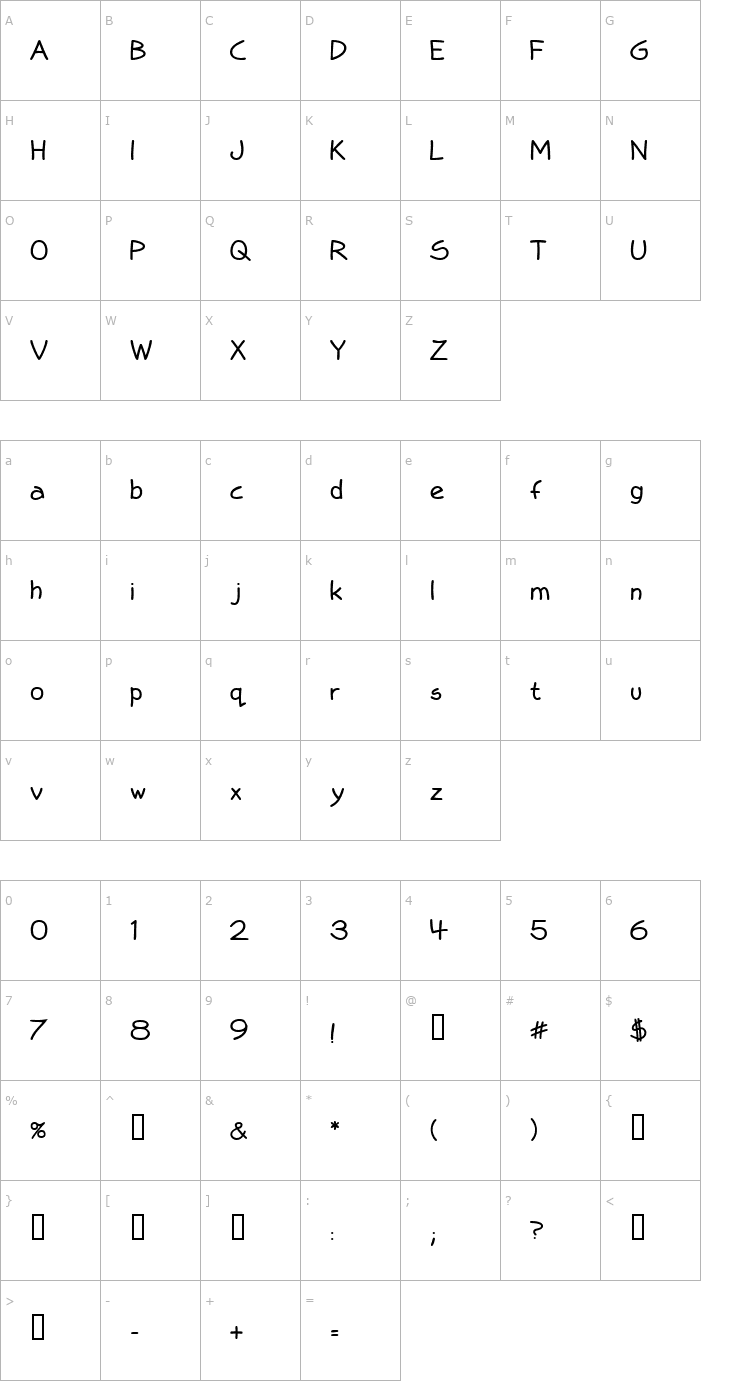 Character Map Loose Cruse Font