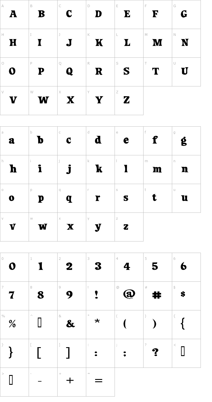 Character Map Loose New Roman Wide Font