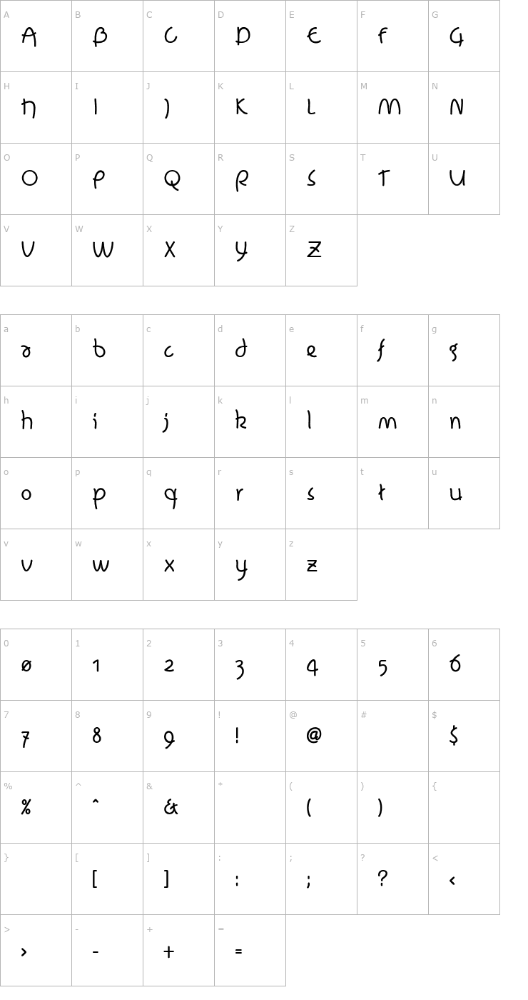 Character Map LoosieGoosie-Regular Font