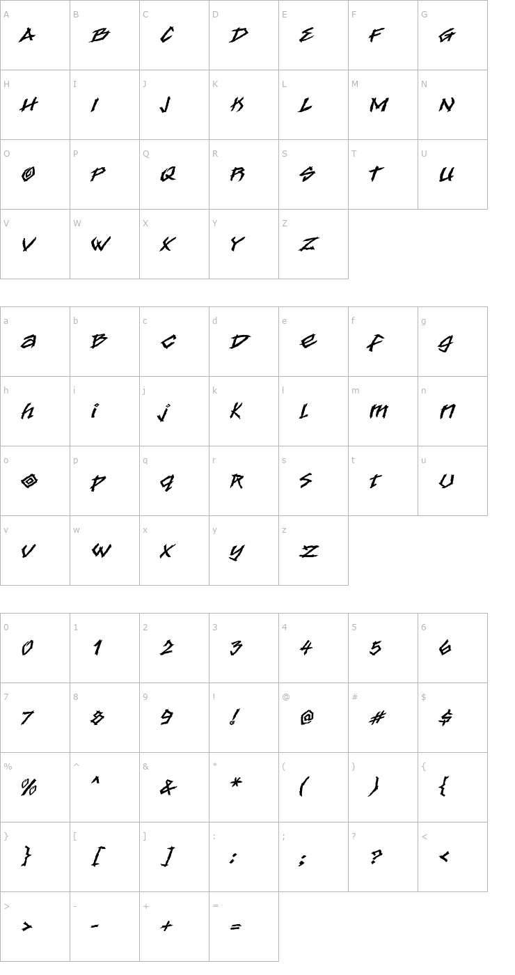 Character Map Lost Tribe Font