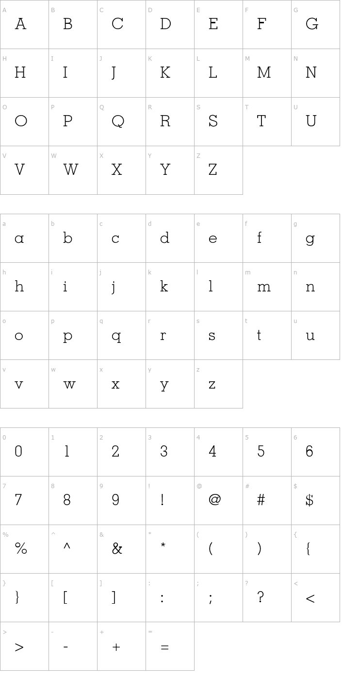 Character Map Louisville-Light Font