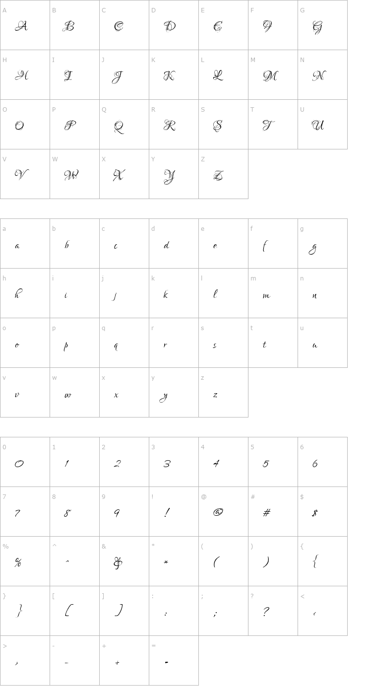 Character Map LoversQuarrelROB Font