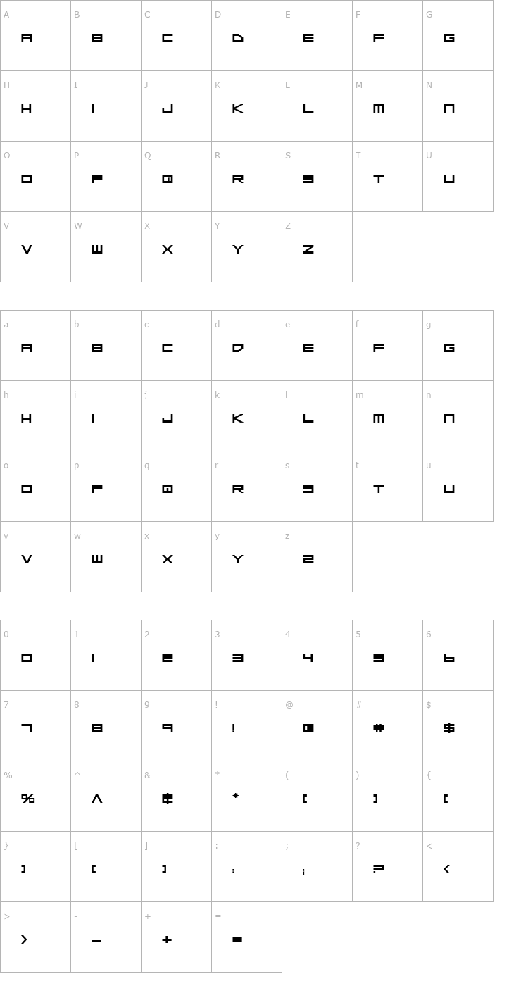 Character Map Low Gun Screen Bold Expanded Font