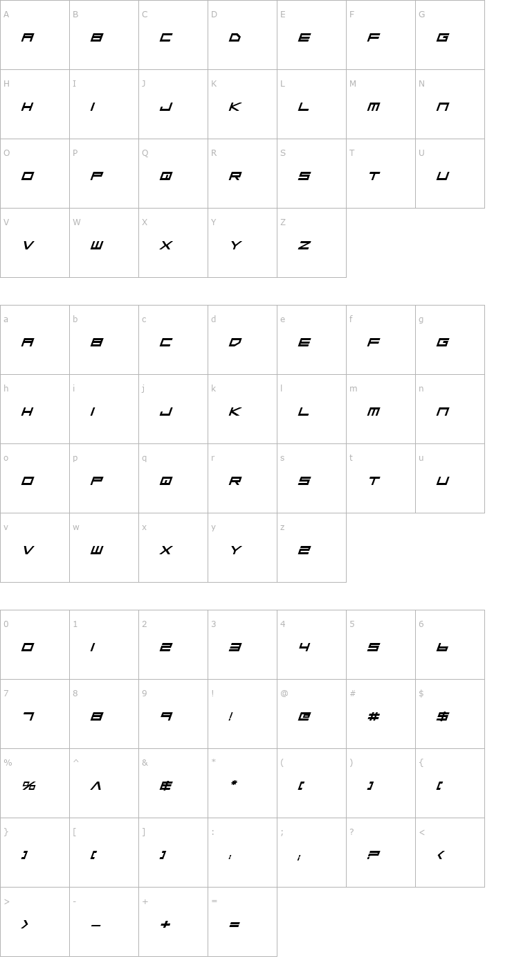 Character Map Low Gun Screen Bold Expanded Italic Font