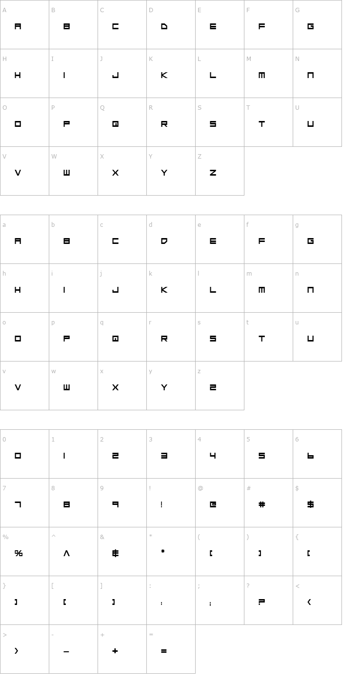 Character Map Low Gun Screen Bold Font