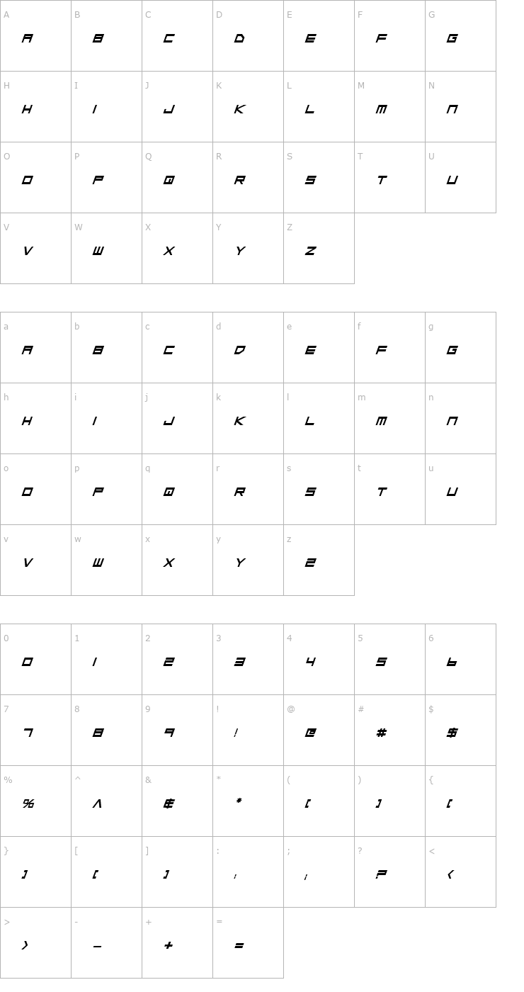 Character Map Low Gun Screen Bold Italic Font