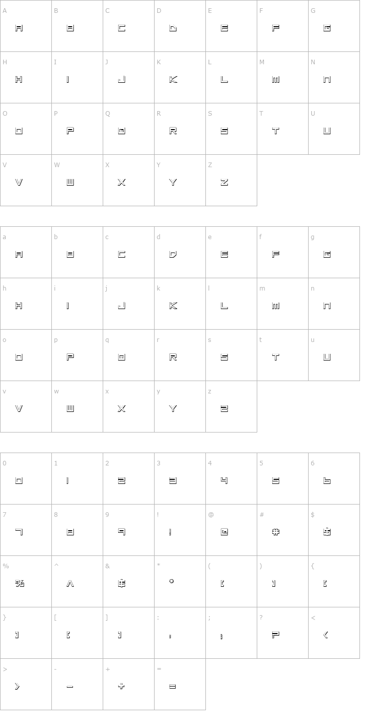 Character Map Low Gun Screen Bold Outline Font