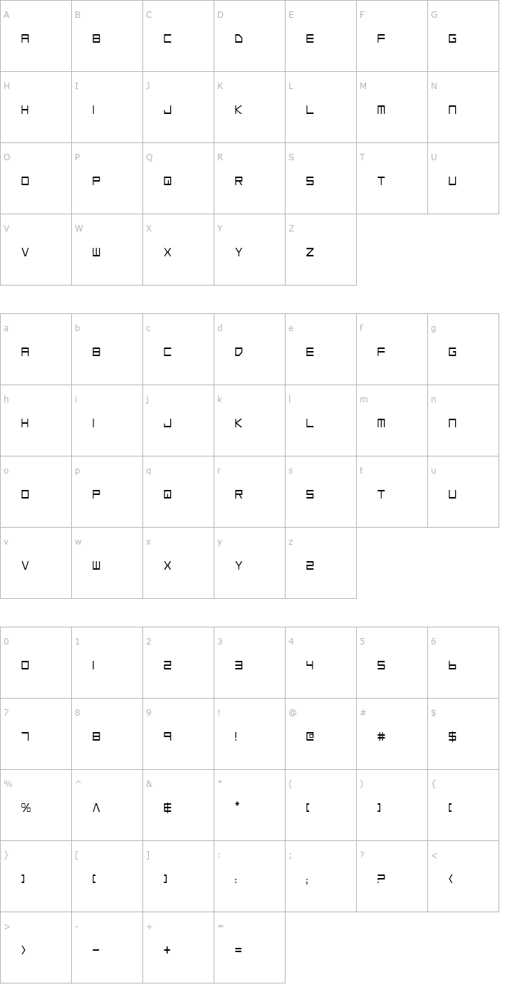 Character Map Low Gun Screen Condensed Font