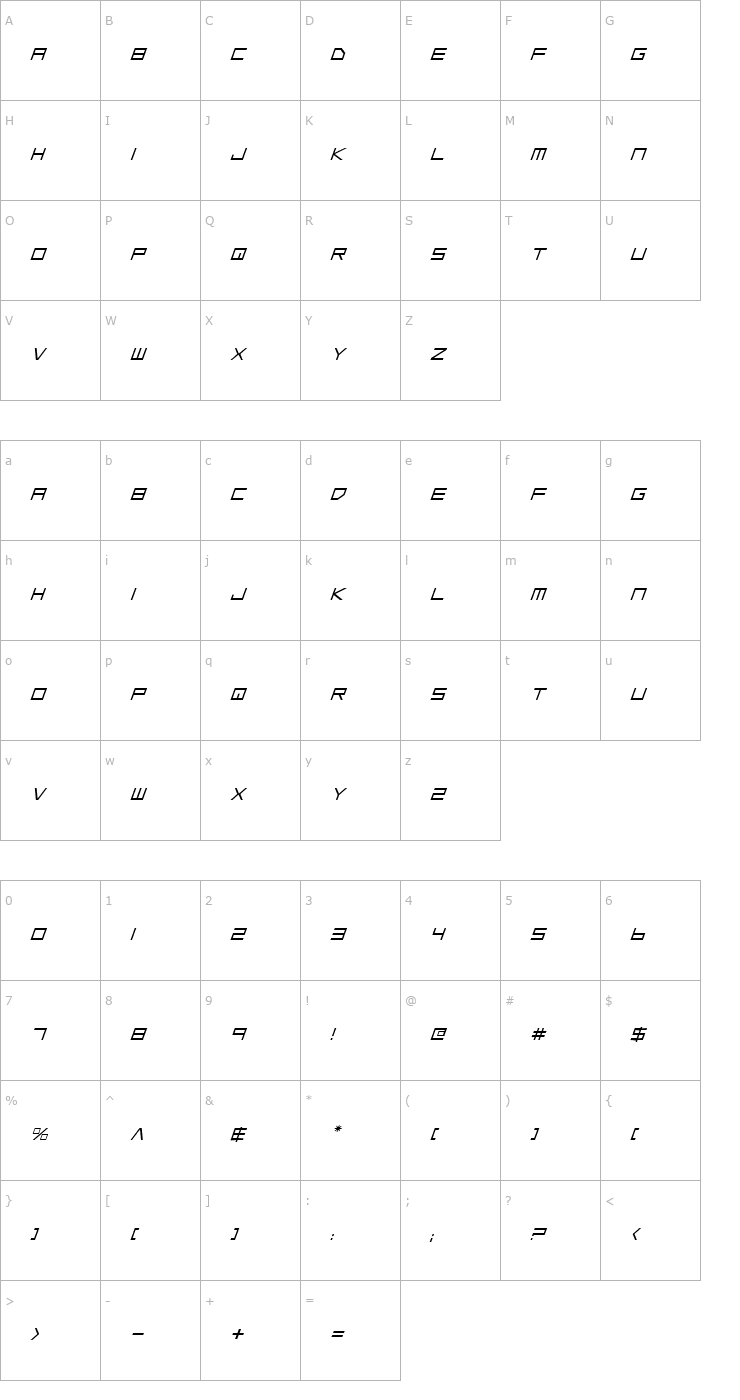 Character Map Low Gun Screen Italic Font