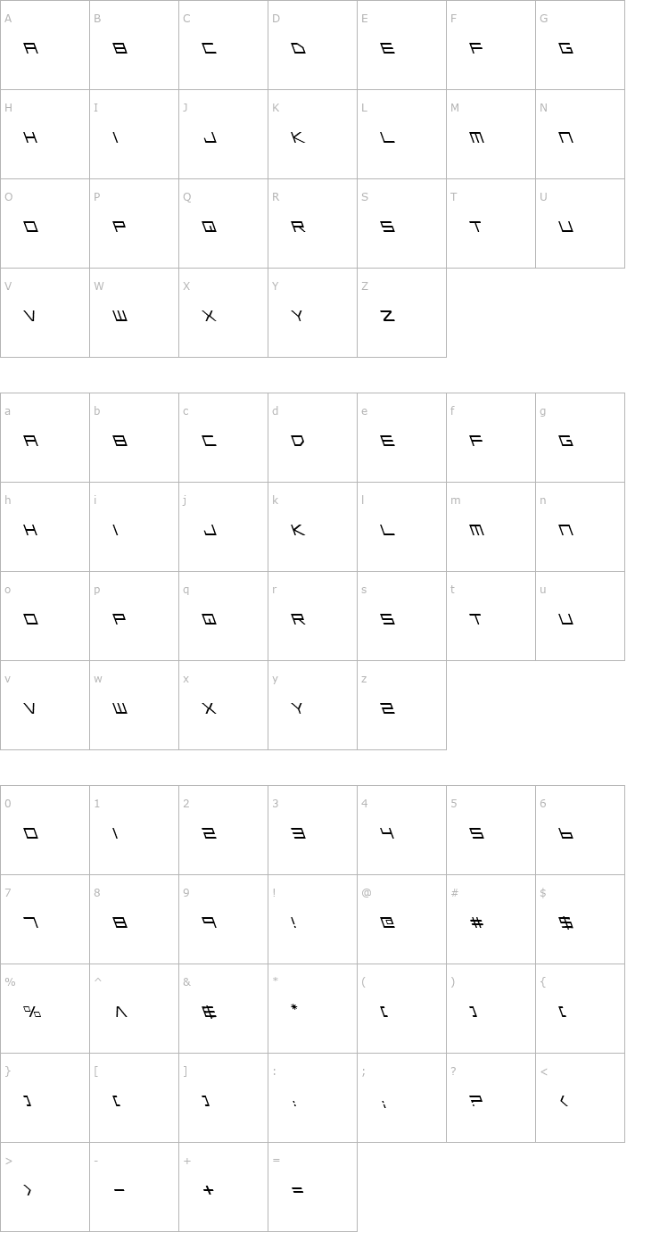 Character Map Low Gun Screen Leftalic Font