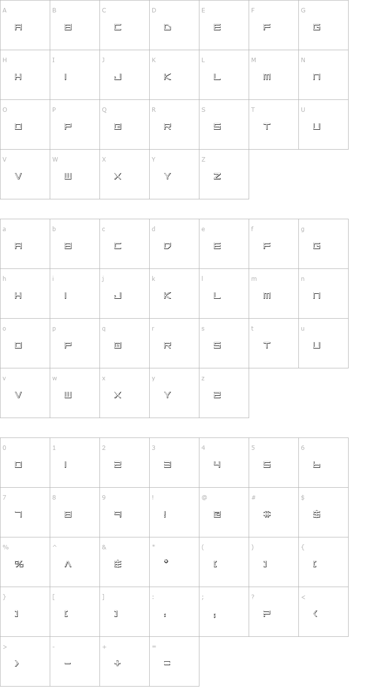 Character Map Low Gun Screen Outline Font