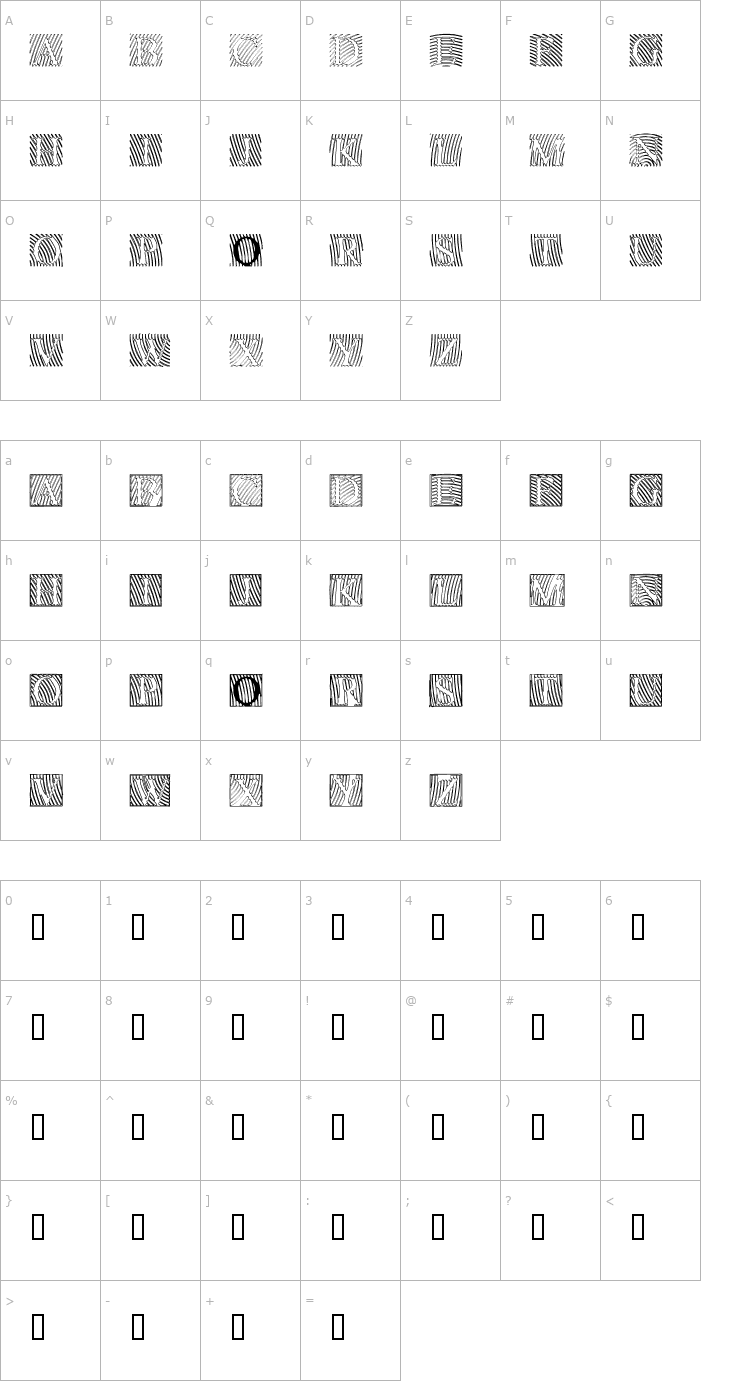 Character Map LowEngravedCapsHollow Font