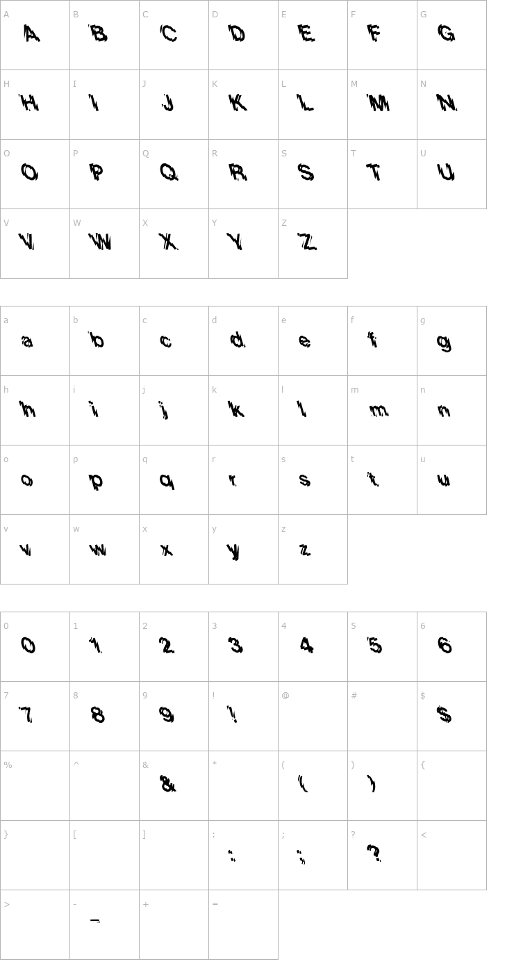 Character Map Lower West Side Left Font