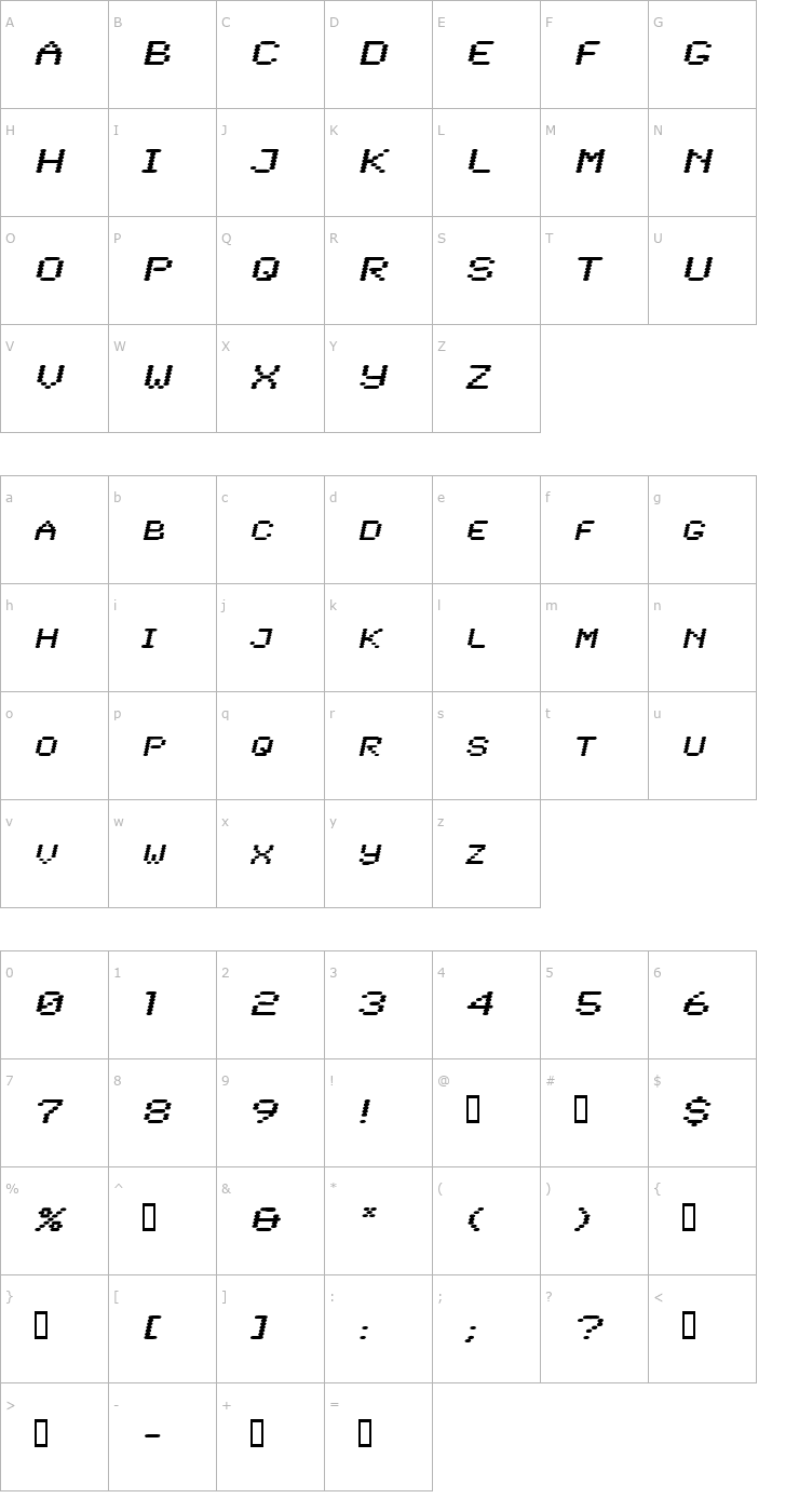 Character Map LowtechExtended Oblique Font