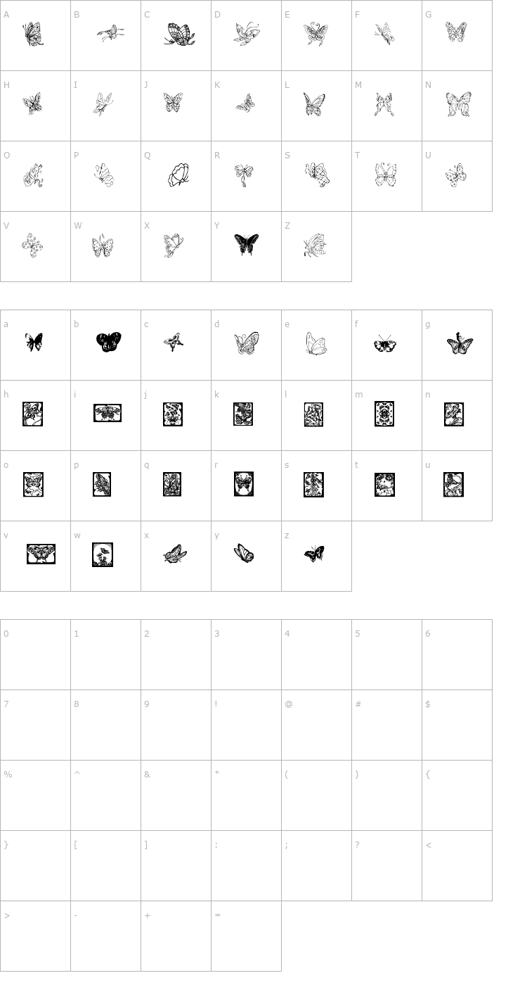 Character Map LSButterflies Font