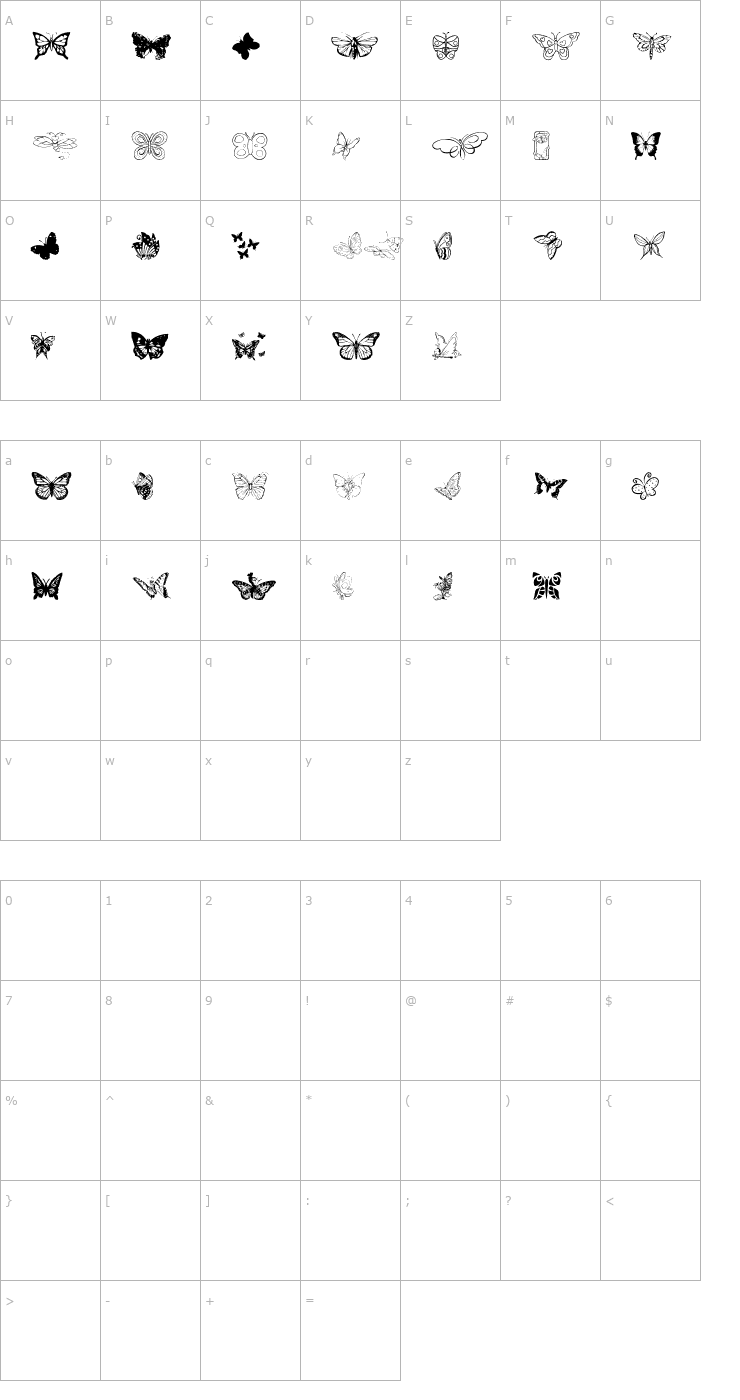 Character Map LSbutterfly2 Font