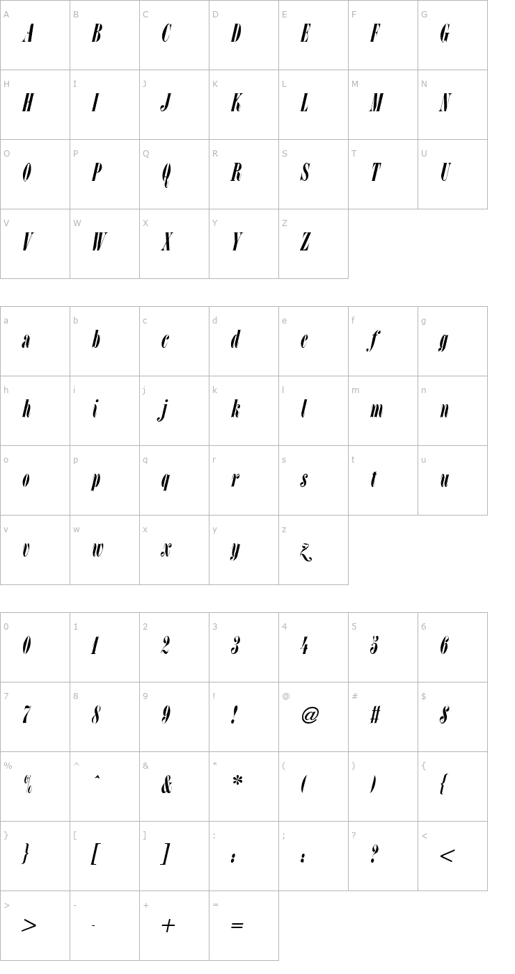 Character Map LSC Condensed Italic Font
