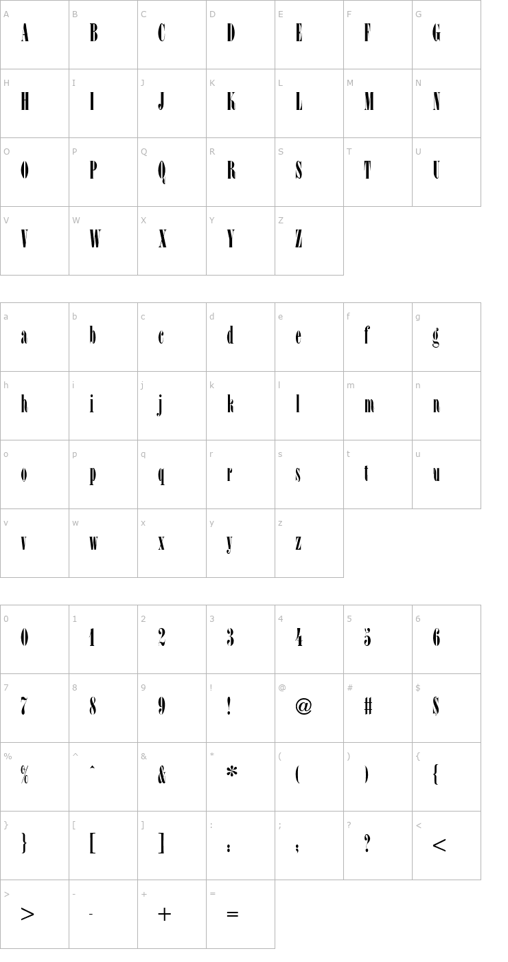 Character Map LSC Condensed Regular Font