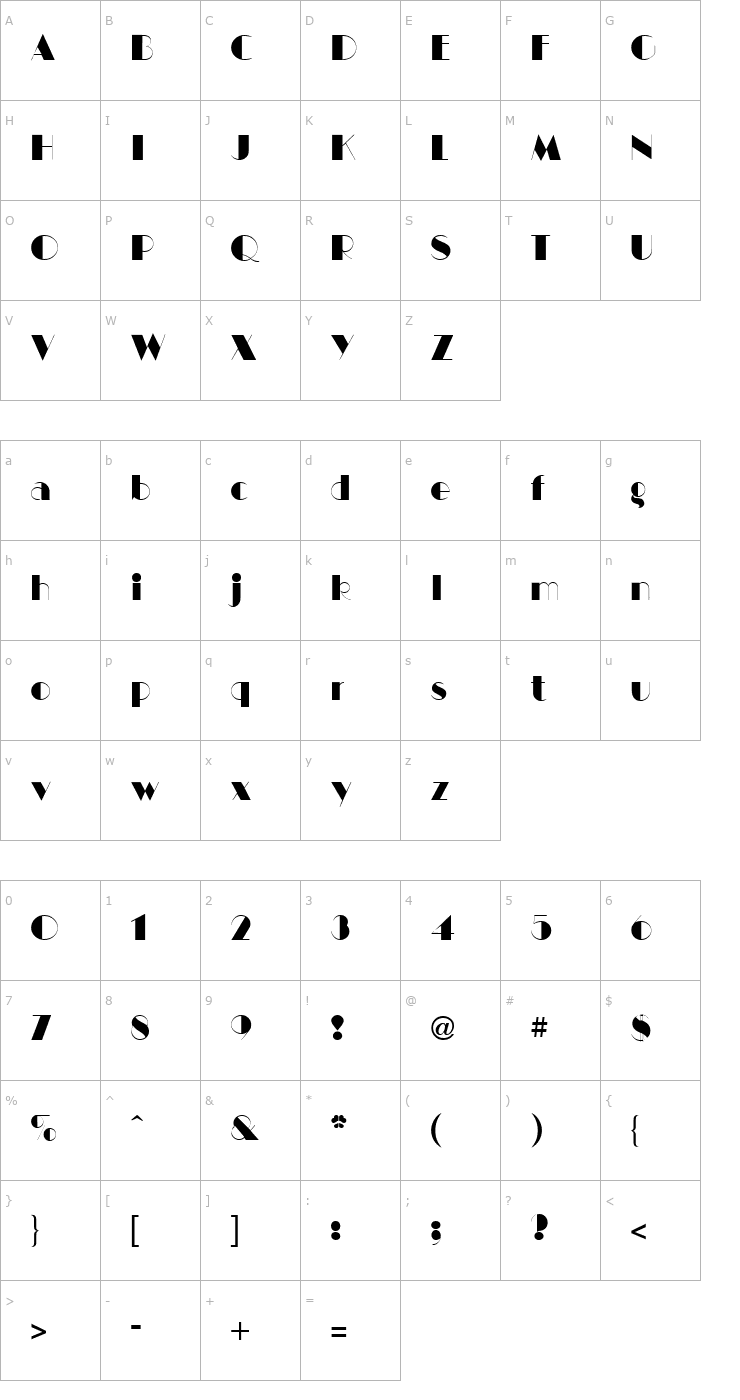 Character Map LSC Manhattan Regular Font