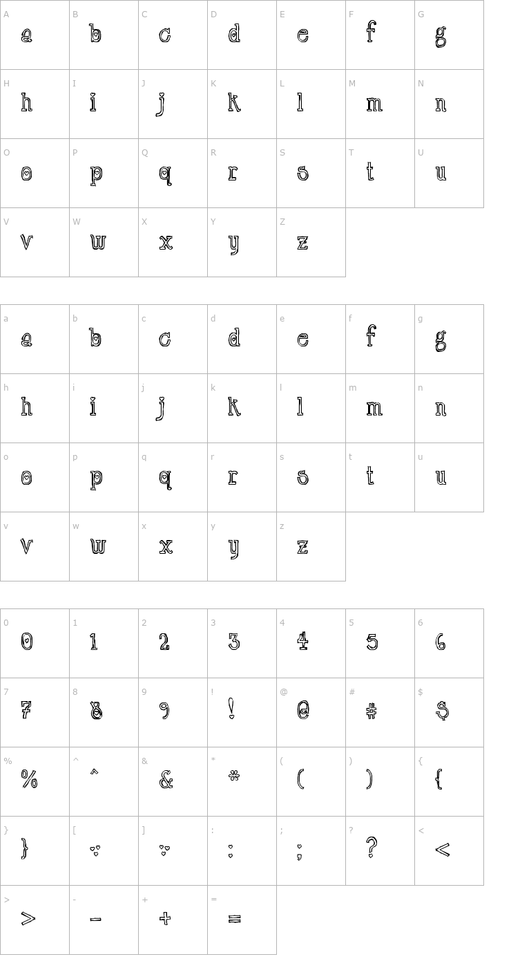 Character Map LT Chickenhawk Font