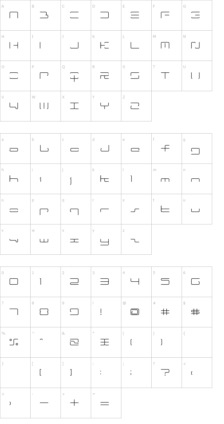 Character Map LTR-04: Wireflame Font