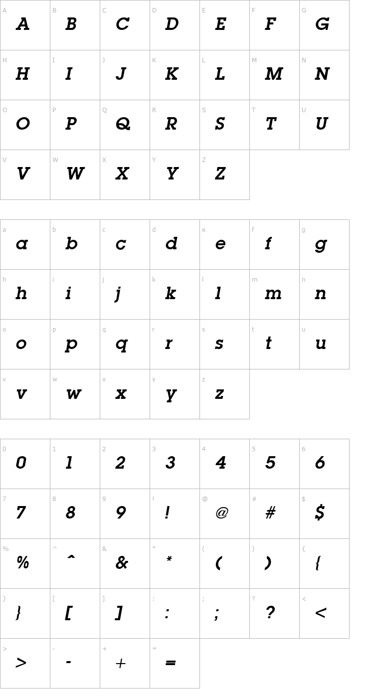 Character Map Lubalin Graph Demi Italic Font