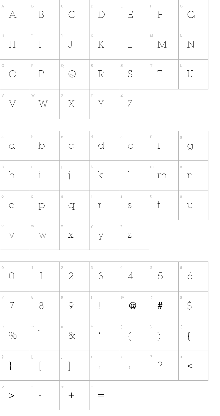 Character Map LubbersLight-Regular Font