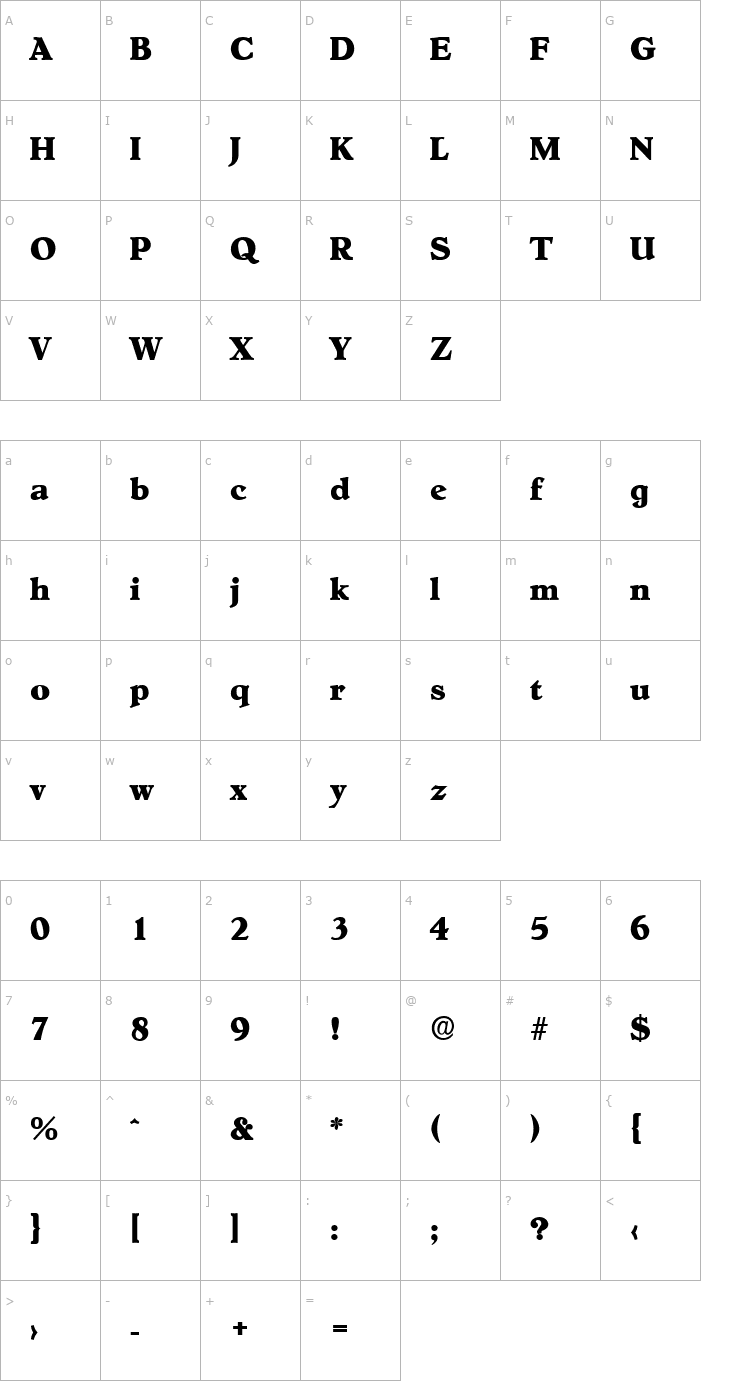 Character Map LucasBecker-ExtraBold Font