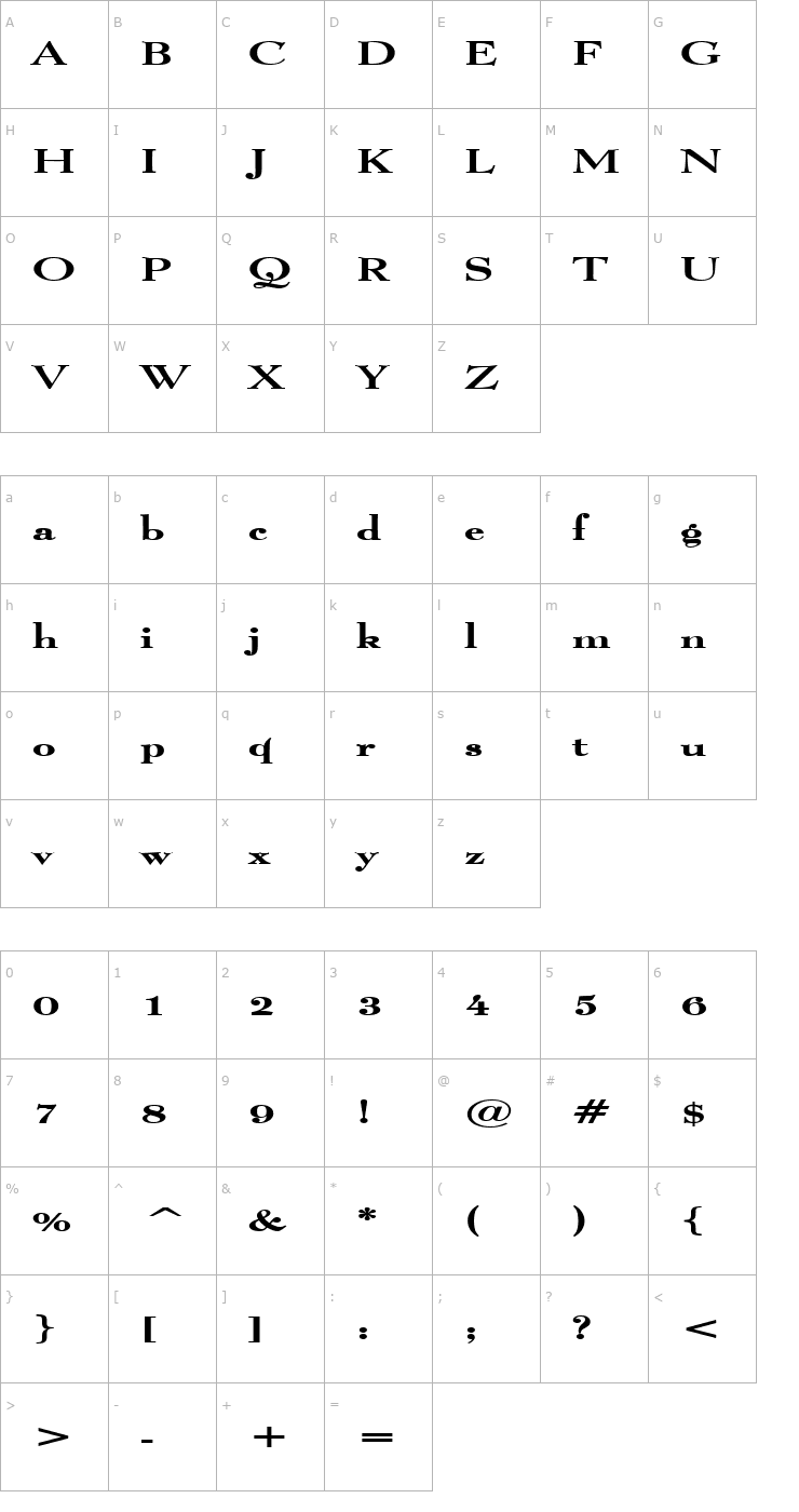 Character Map Luciano Extended Bold Font