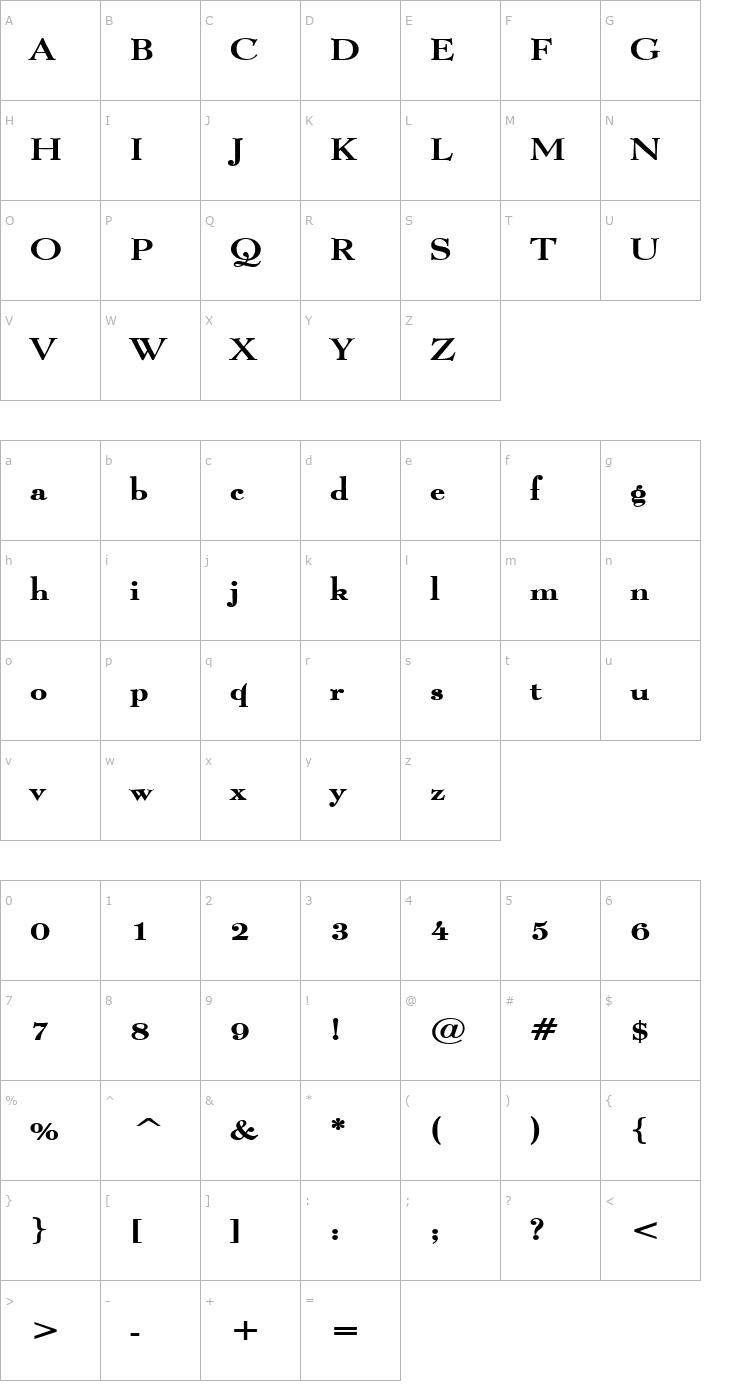 Character Map Luciano Wide Bold Font