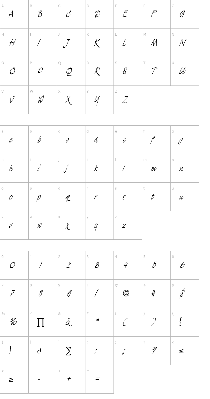 Character Map Lucifer Font