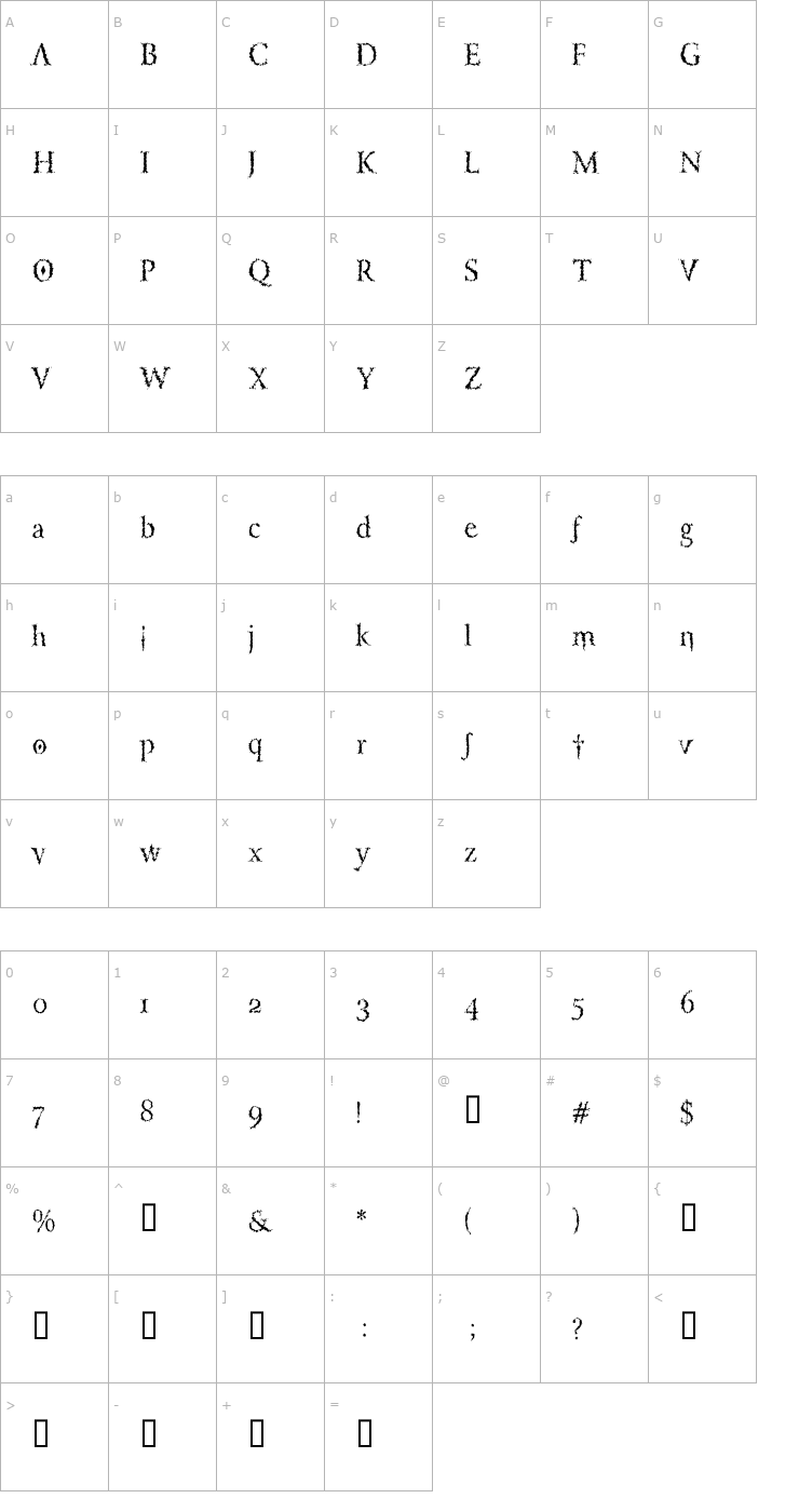 Character Map Lucifer's Pension Font