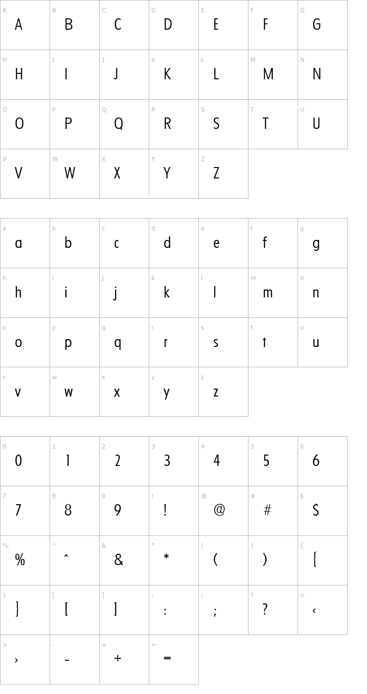 Character Map LuisBecker-Light Font