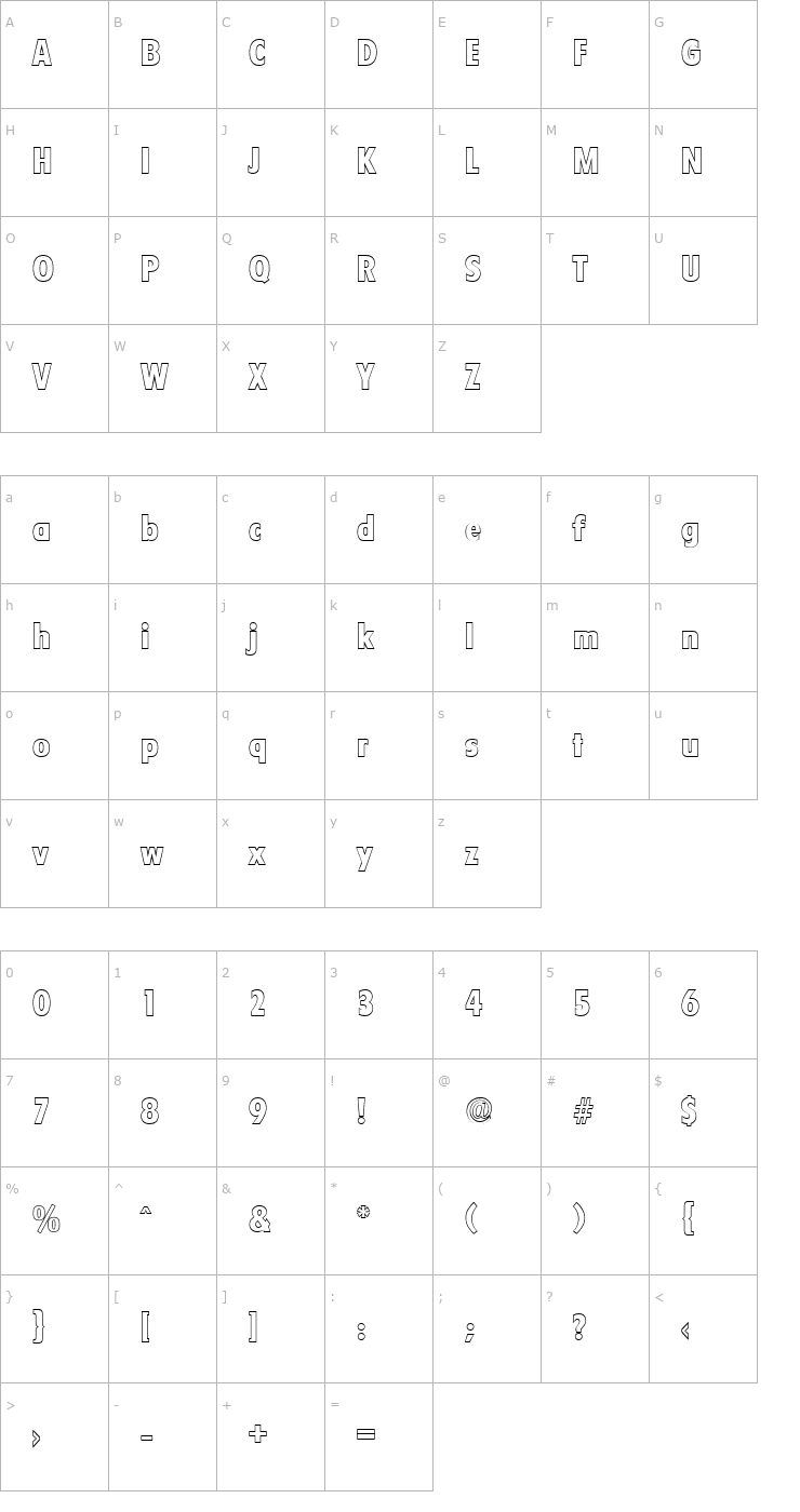 Character Map LuisBeckerOutline-ExtraBold-Regular Font