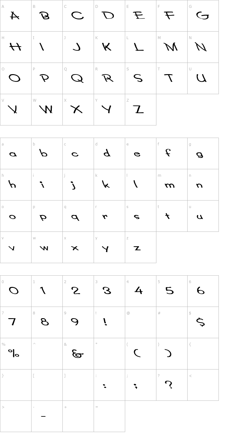 Character Map Lumparsky Ex Lefty Font