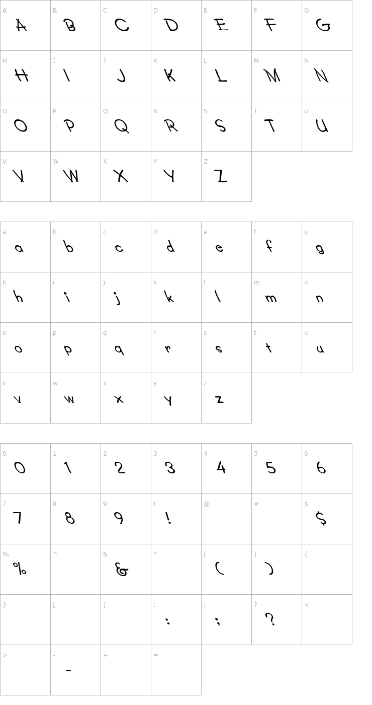 Character Map Lumparsky Left Font