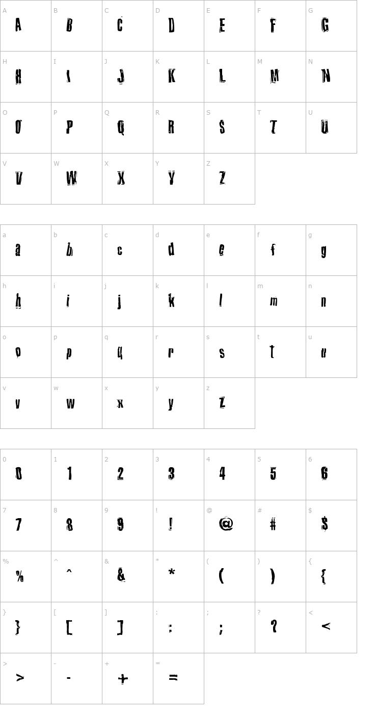 Character Map Lunatic Font