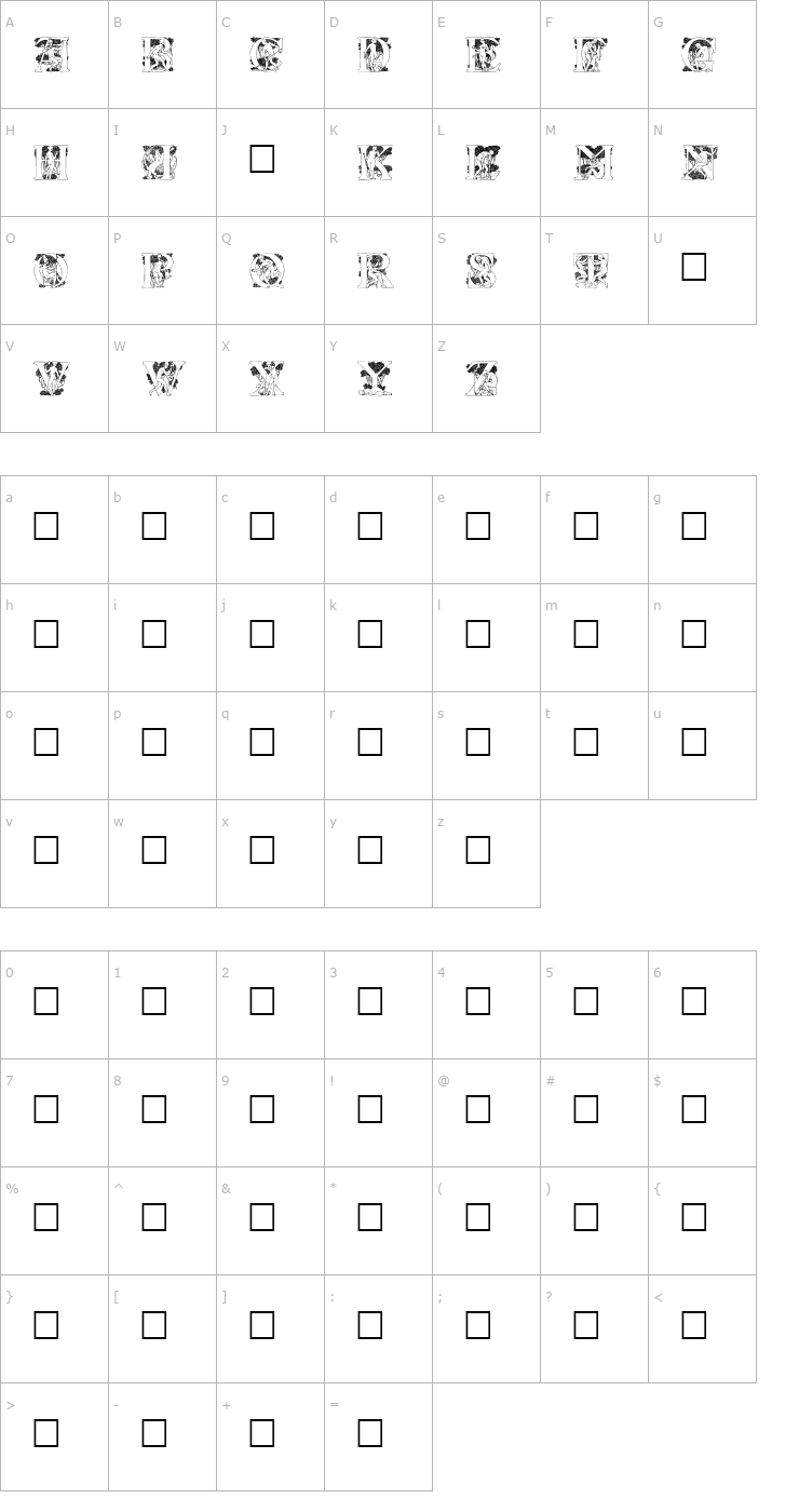 Character Map Lurzing Initials Font
