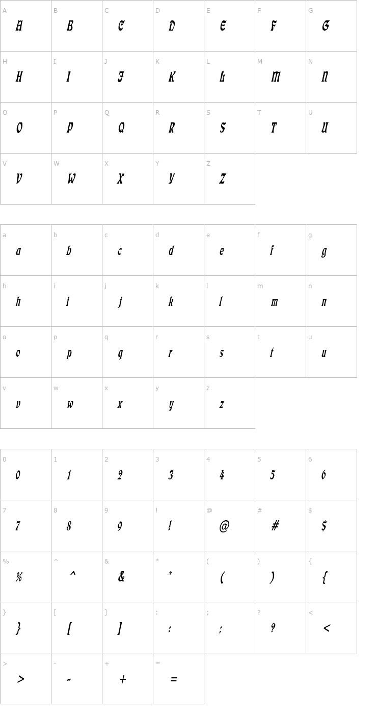 Character Map LushlifeCondensed Italic Font