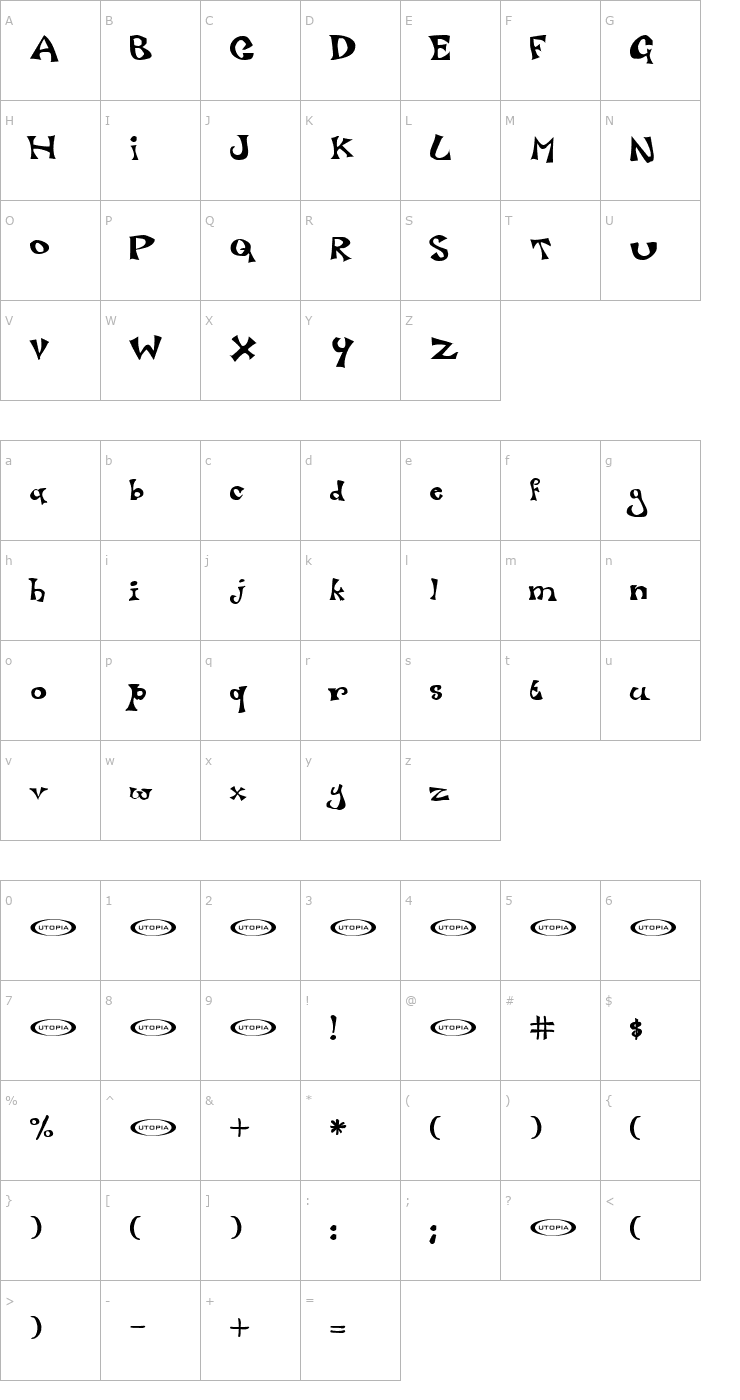 Character Map Luxo Font