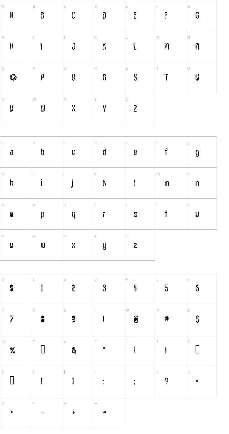 Character Map LVDC Romantic 9 Font