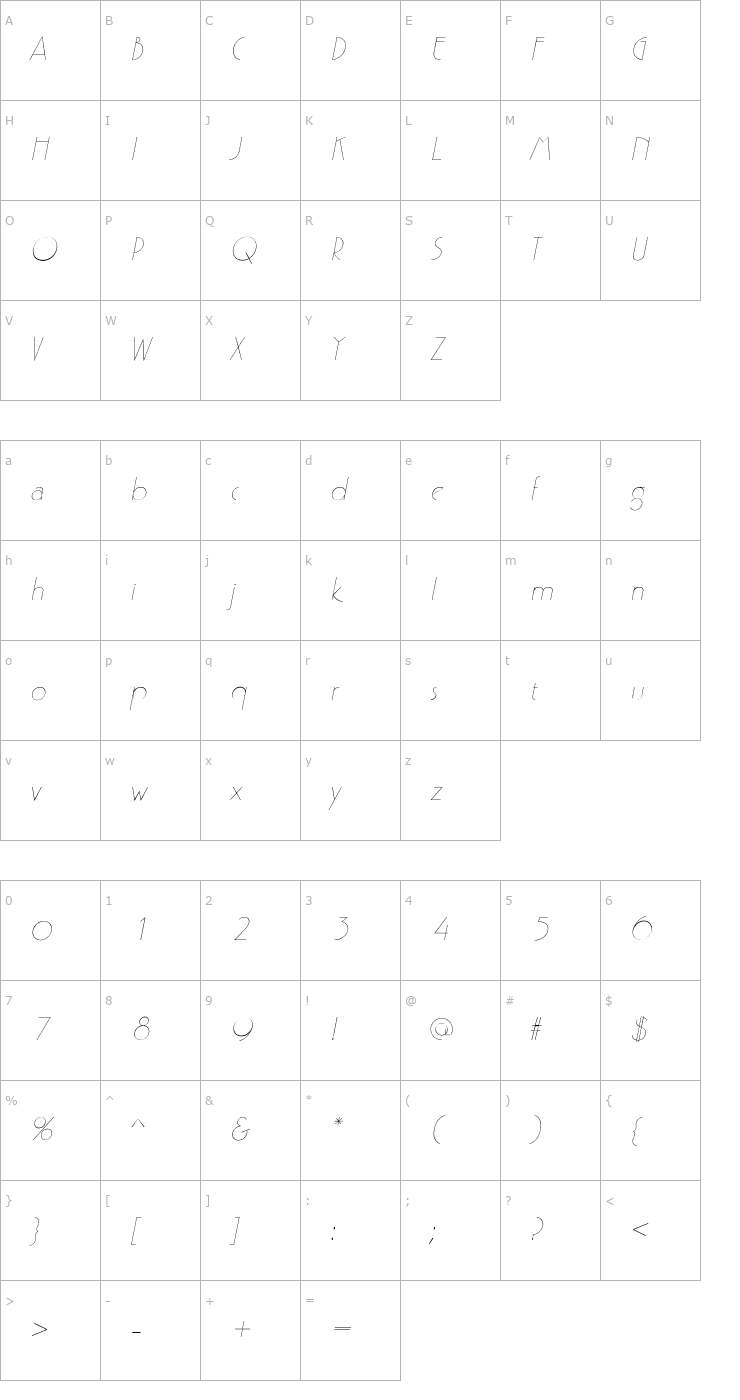 Character Map LydiaBecker Italic Font