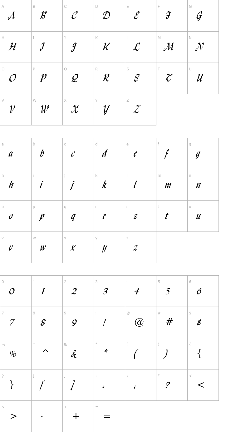 Character Map Lynda Cursive Normal Font