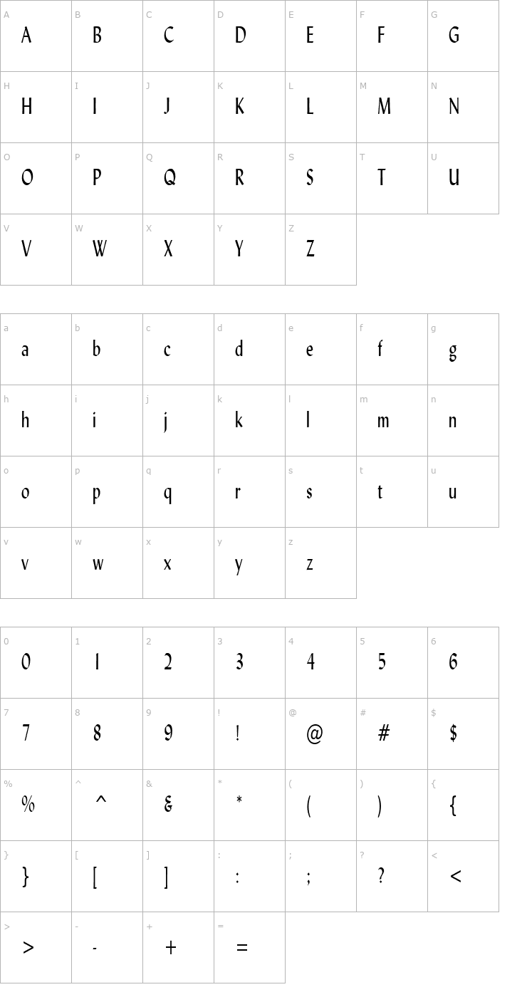 Character Map Lynda Thin Normal Font