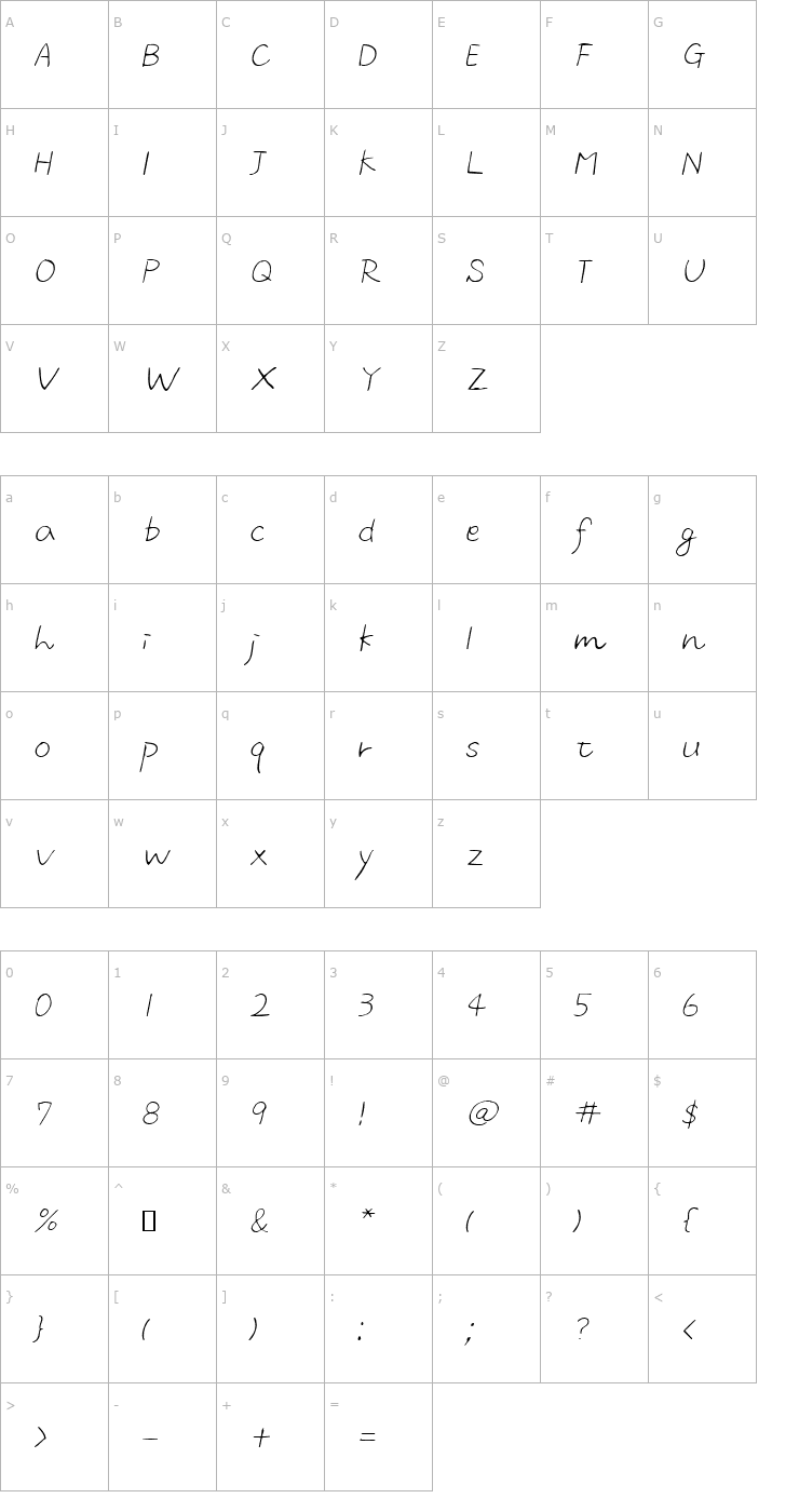 Character Map m script Two LightOblique Font