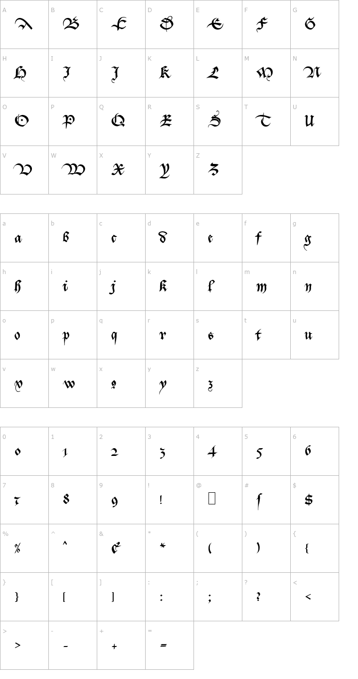 Character Map MA Bastarda1 Font