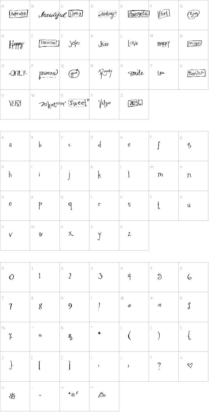 Character Map MA Flirty Font